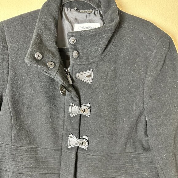 CALVIN KLEIN Wool Blend Toggle Clasp Coat Jacket Size 12 - Picture 3 of 10